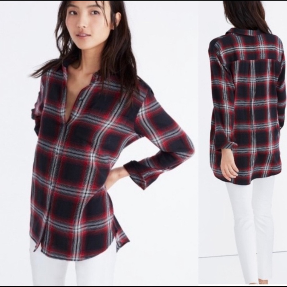 Madewell ex boyfriend black and red flannel shirt